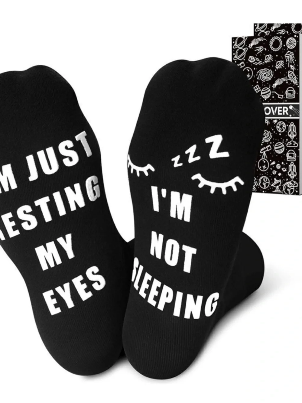 Novelty Black No-Show Socks with White Text - 